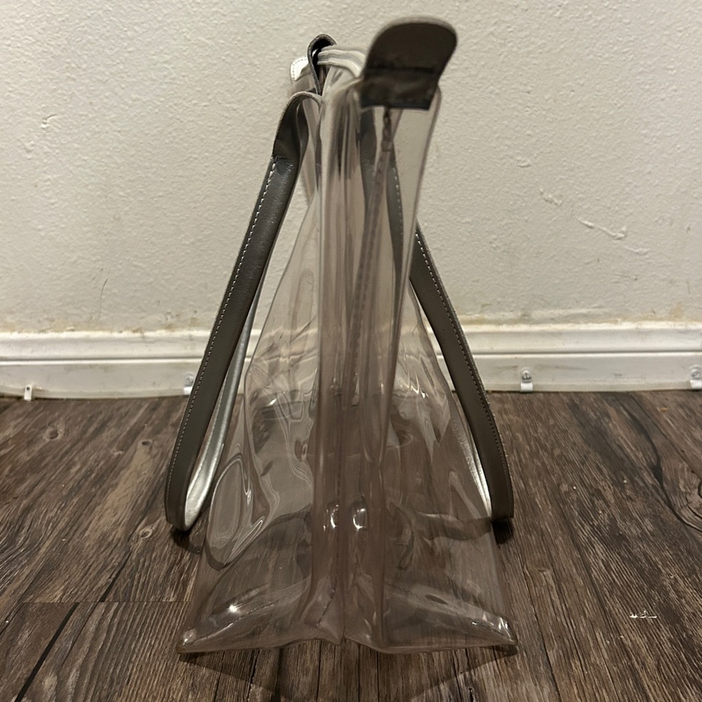 LONGCHAMP RARE Le Pliage Transparent Vinyl XL Tote Bag Silver Leather Ltd Ed. - Picture 11 of 16